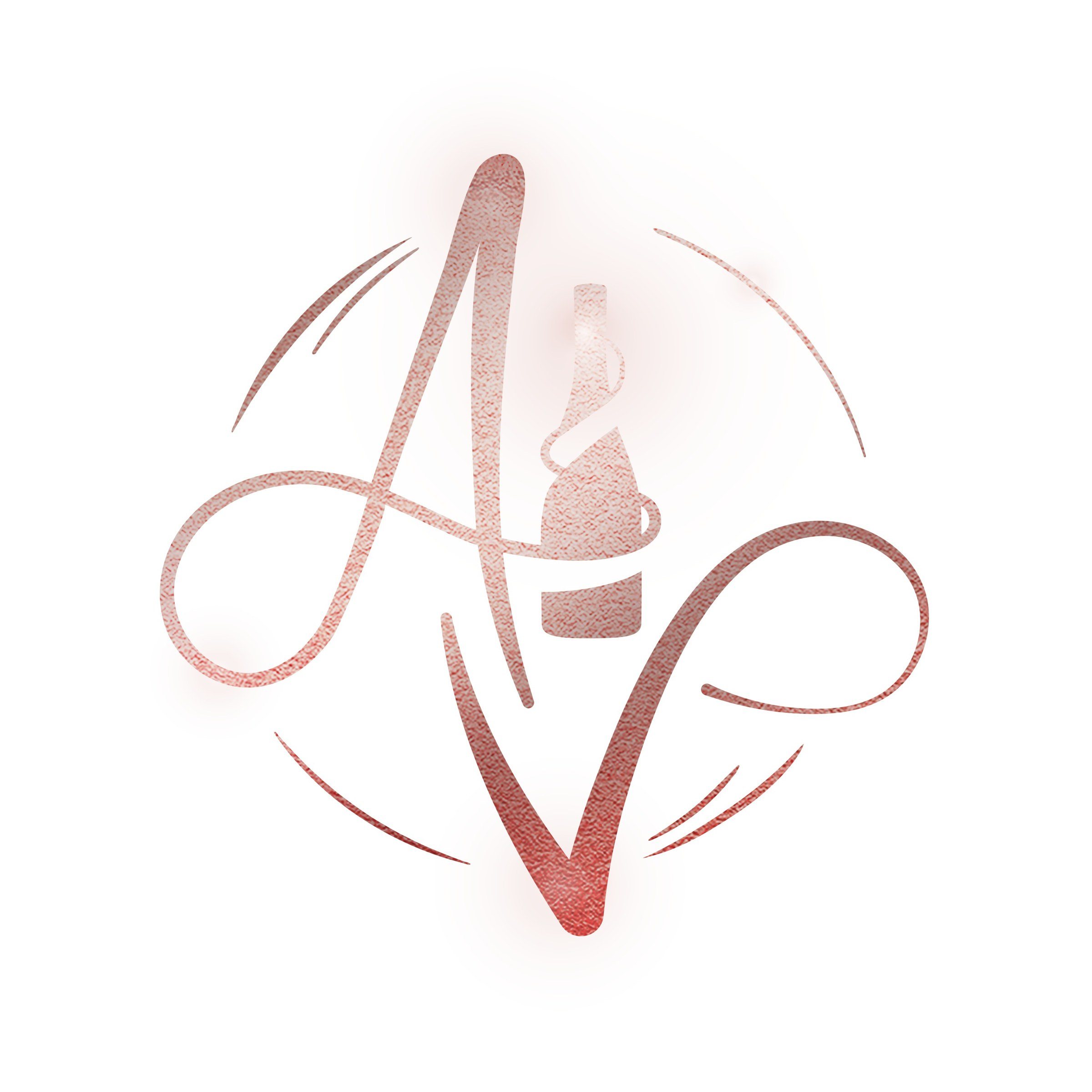 The monogram in rose-copper foil with a soft glow, on white: the Instagram avatar.