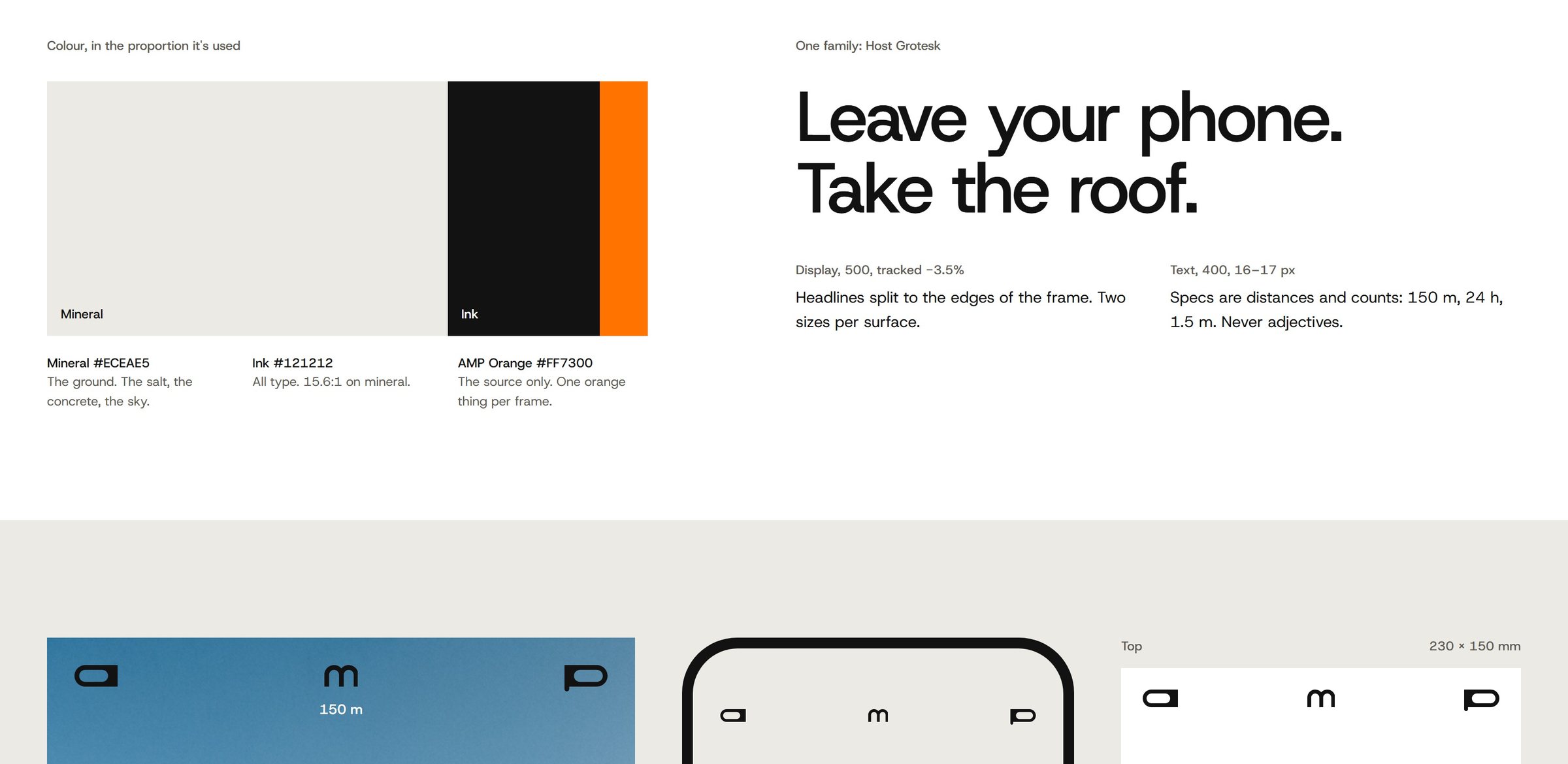 A six-sheet poster of a woman leaping over a roof, an app screen showing the speaker 140 m away, and the white box with an orange side