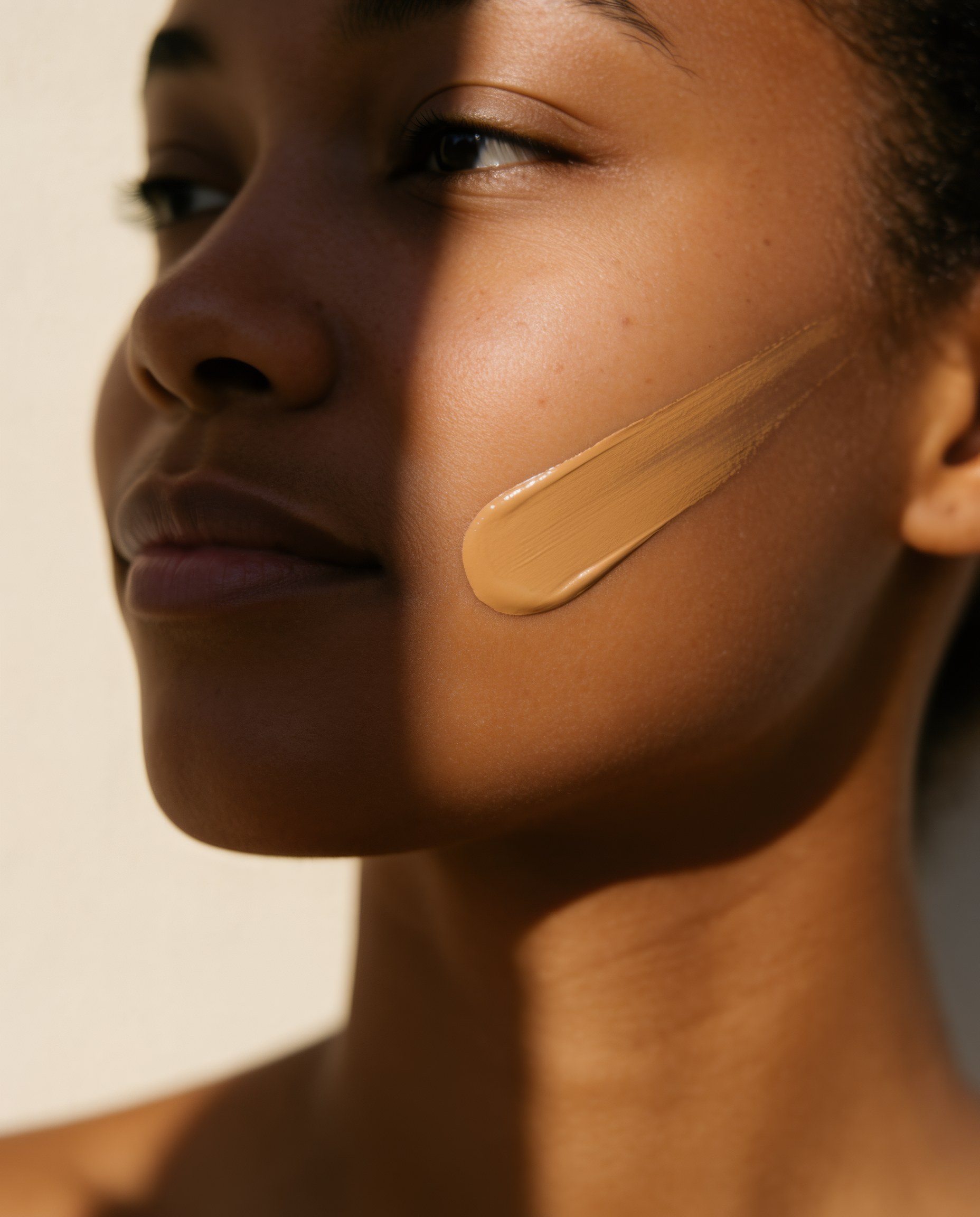 A stroke of Base crossing a cheek from sun into shadow