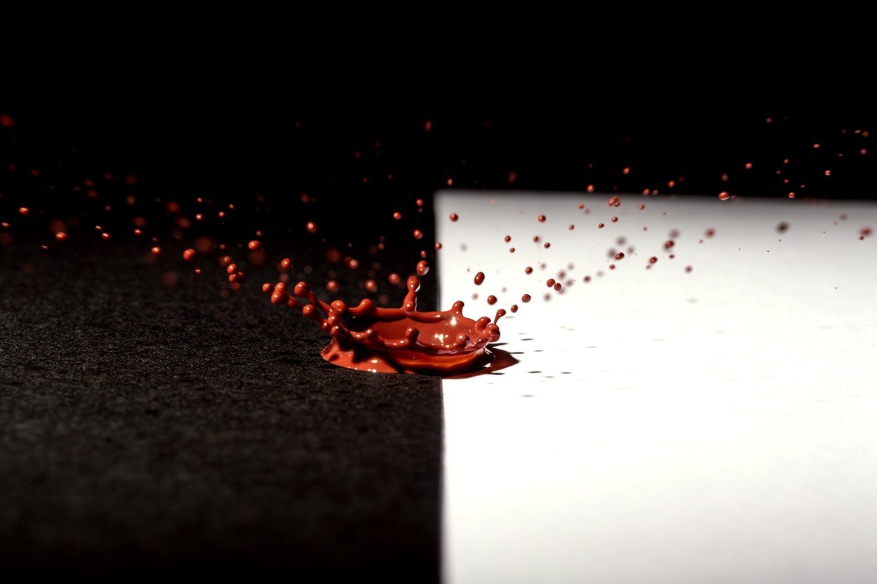 A drop of red oxide landing on the seam