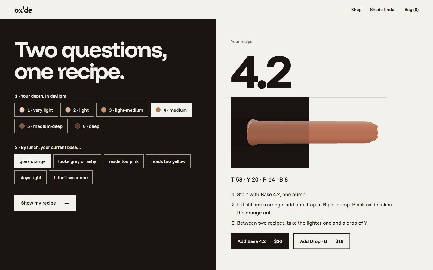 The shade finder: depth 4 and goes orange gives Base 4.2 and a Drop of B