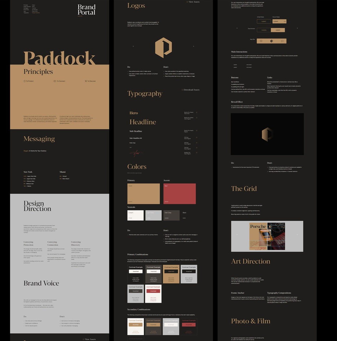 The Paddock brand portal: principles, messaging, logos, typography, colours, the grid, art direction and photography.