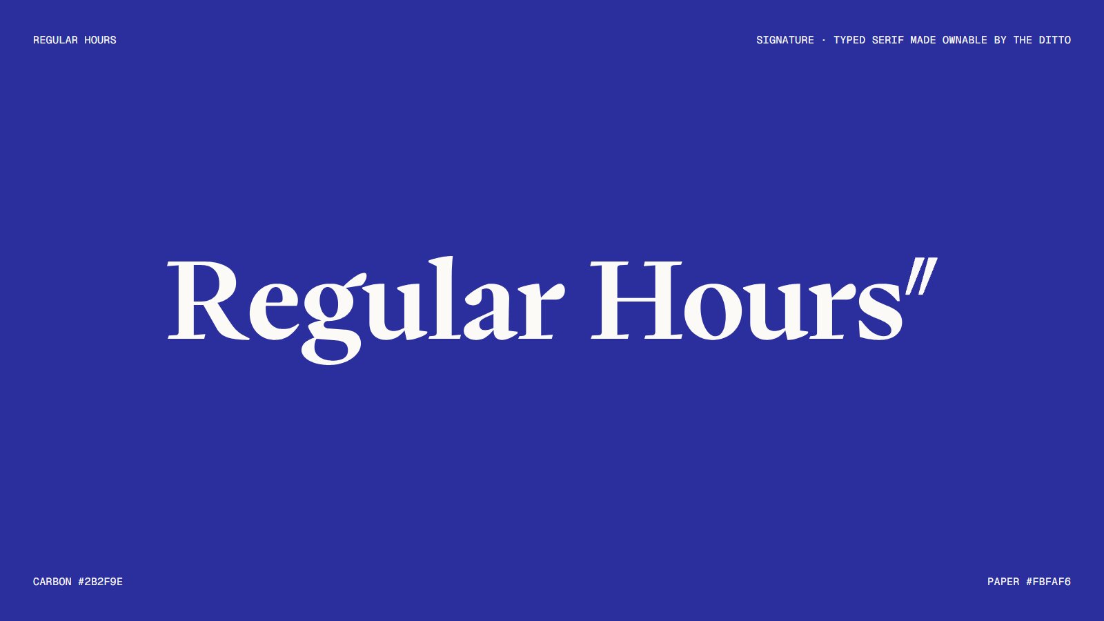 The Regular Hours wordmark with its ditto, in paper on carbon
