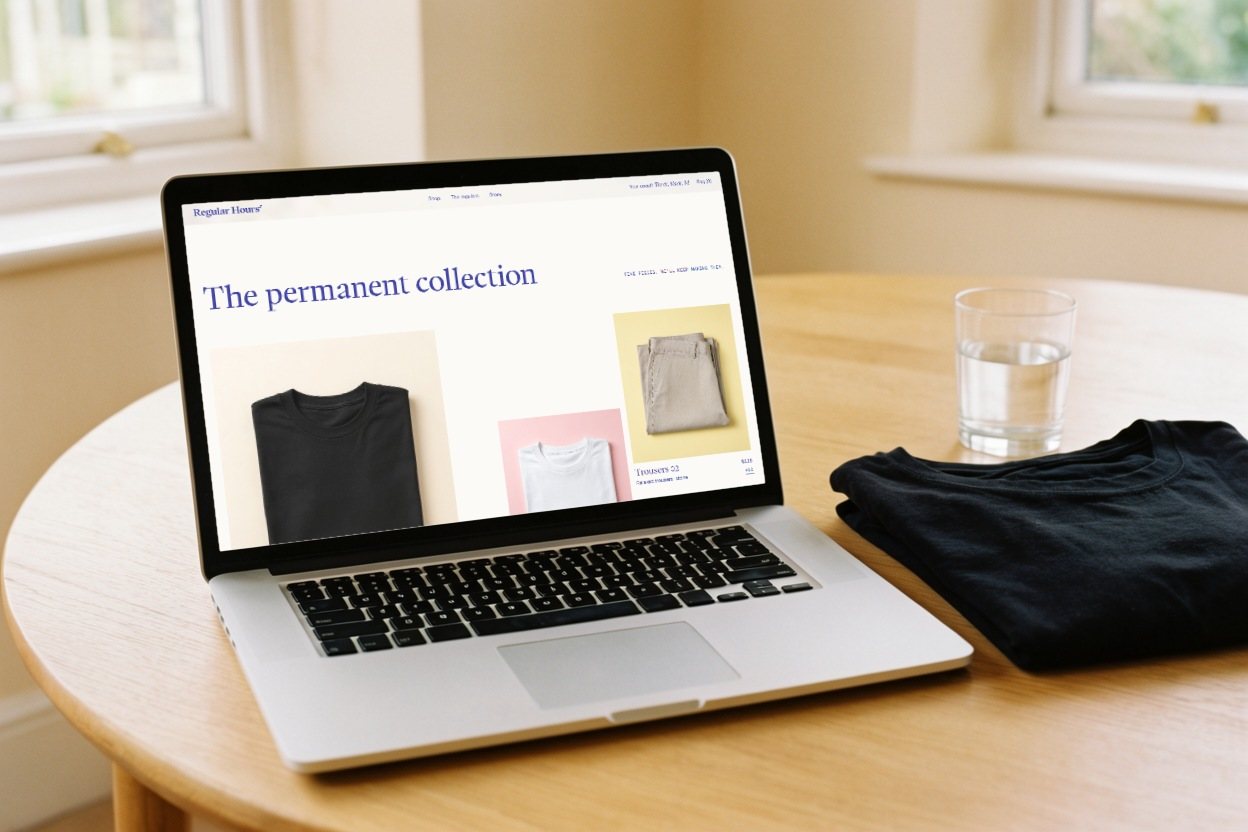 The homepage's permanent collection on a laptop on a kitchen table, Your usual? remembered in the header