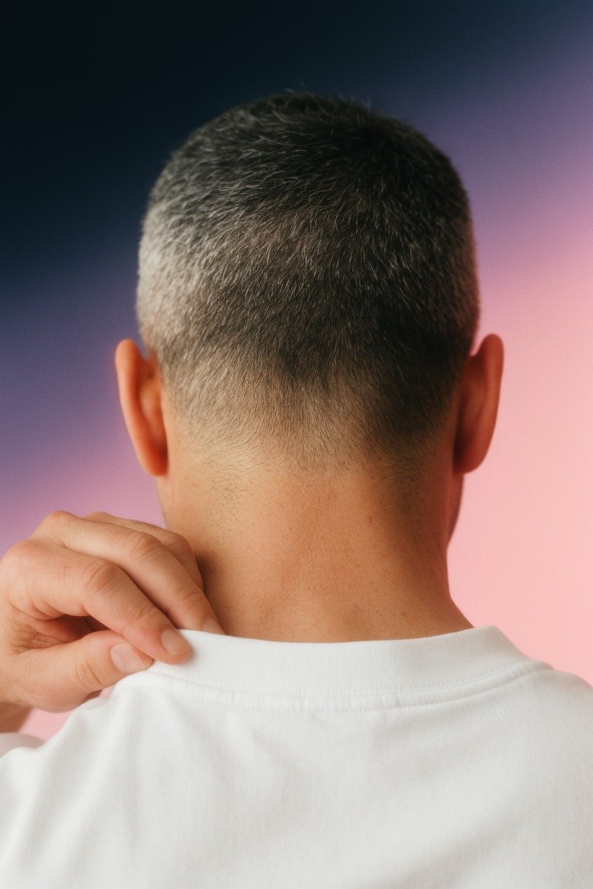 The back of a man's neck at the barber's, 2024