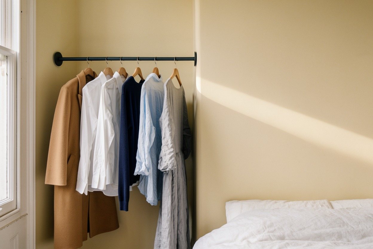 Clothes on the Rail, pressed between the walls of a bedroom alcove.