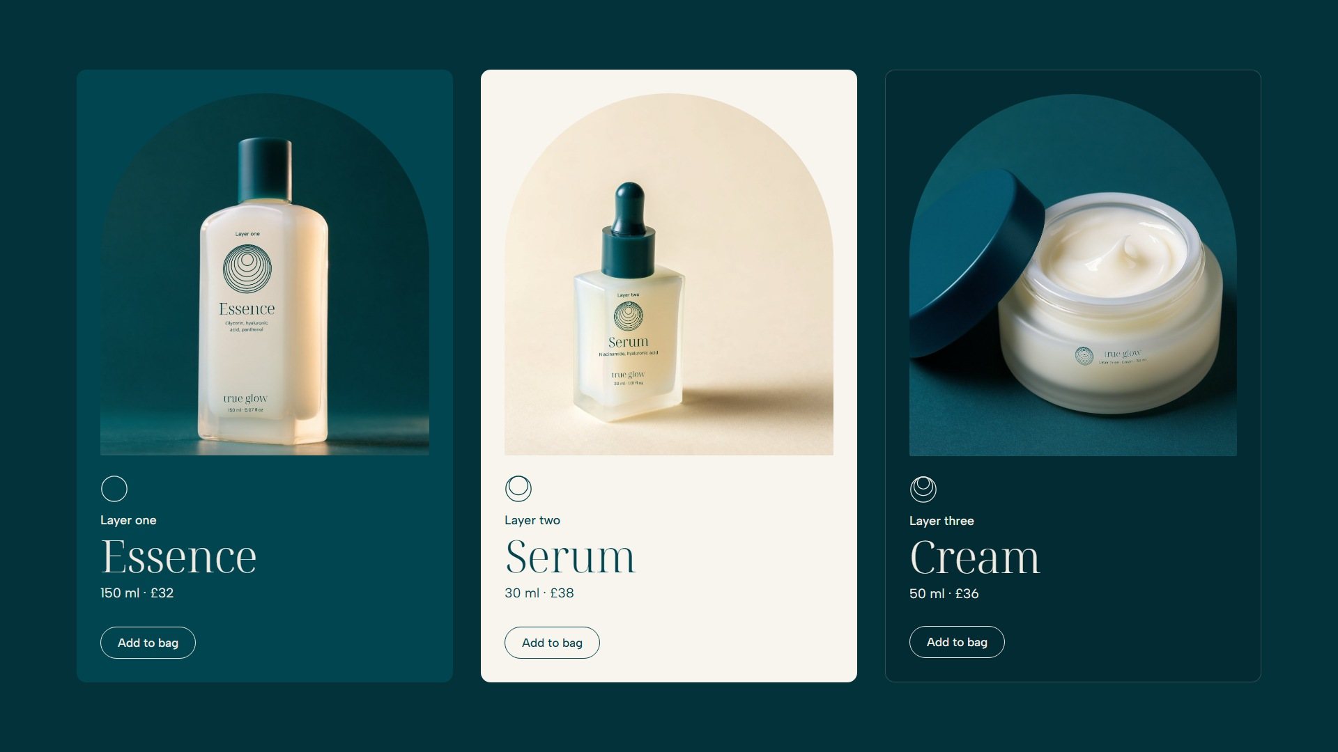 The same product panel on sea, pearl and deep