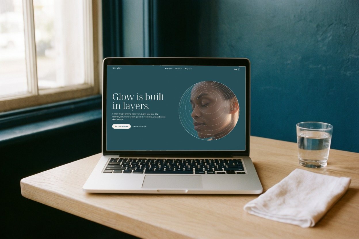 The website on a laptop by a window
